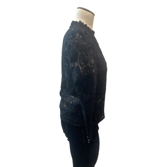 Vici Black Lace  Long Sleeve High Collar Full Lace Shirt - Picture 2 of 3